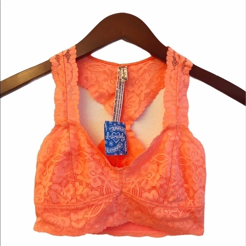 FREE PEOPLE NWT Galloon Lace Racerback Bralette Size XS in Neon Orange - Picture 7 of 16